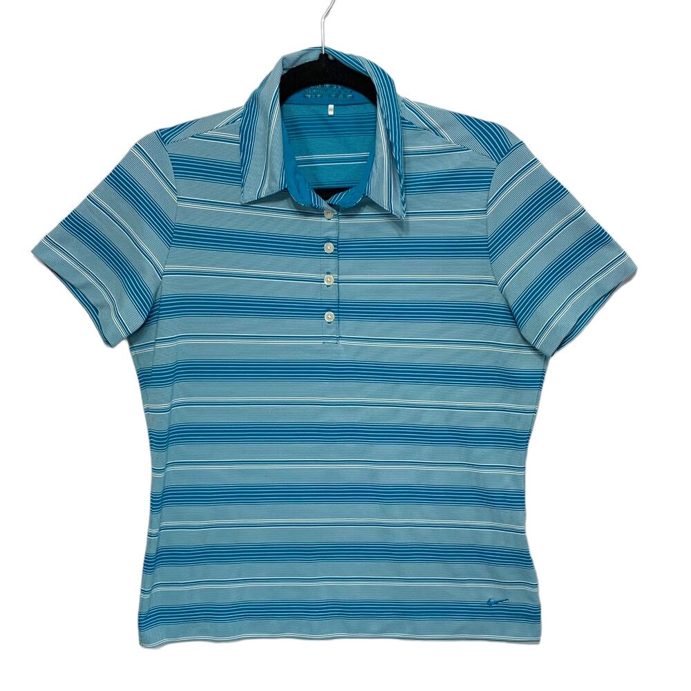 Nike Golf Polo Women's Size M Blue Fit Dry Stripe Short Sleeve Stretch Casual